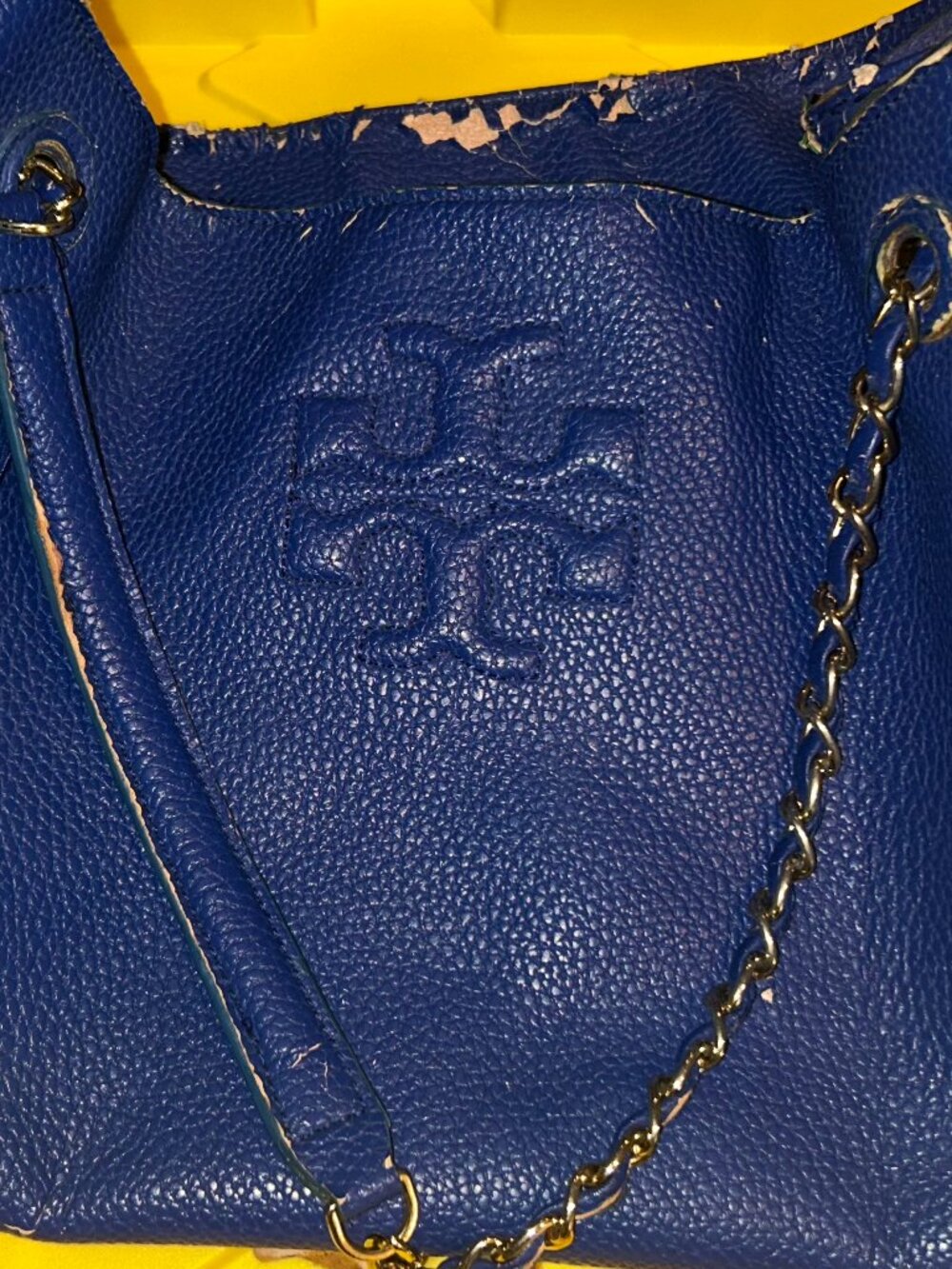 Tory Burch Marion Hudson NS Slouchy Blue Leather Tote – Needs Repair